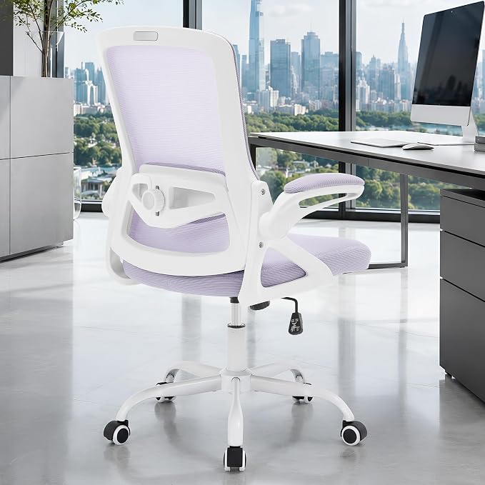Executive Office Chair with Adjustable Lumbar Support Flip-Up Arms,Lavender | Executive Mesh Office Chair with Adjustable Lumbar Support, Flip-Up Arms, Thick Foam Seat, Swivel Rolling Chair, 400lbs