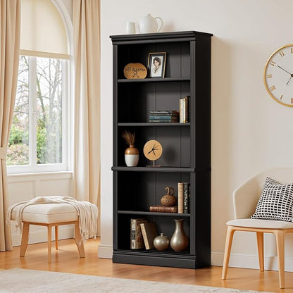 Furniwell Bookcase Bookshelves, 5-Shelf Tall Bookcase 71" Wood Open Display Floor Bookshelf, Large Storage Organizer for Library, Bedroom, Living Room (Black)