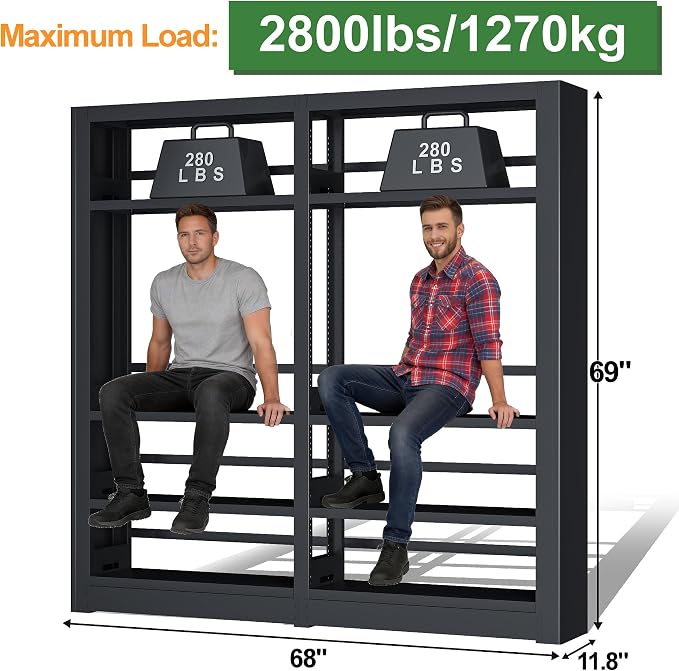 5-Tier Industrial Black Metal Bookshelf - Freestanding Tall Storage Organizer for Living Room & Home Office