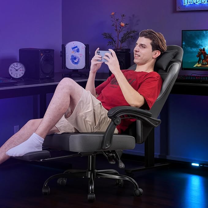 GTPLAYER Gaming Chair for Adults, Big and Tall 300LBS Heavy Duty Office Chair, Ergonomic High Back Lumbar Support and Wide Comfy Cushion with Linkage Armrests, Grey