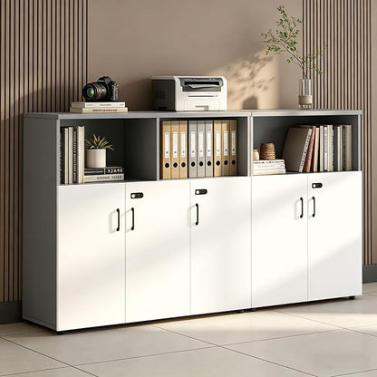 File Cabinet with Password Lock, Wood Lateral Filing Cabinet for Letter/A4 Files, 3 Drawer with Door, Printer Stand with Open Shelves for Home Office