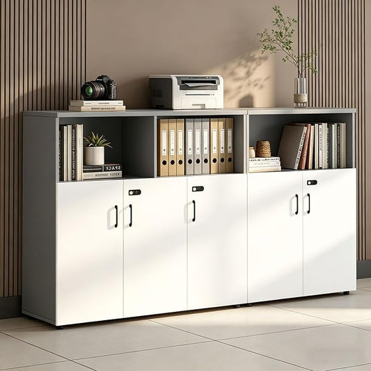 File Cabinet with Password Lock, Wood Lateral Filing Cabinet for Letter/A4 Files, 3 Drawer with Door, Printer Stand with Open Shelves for Home Office