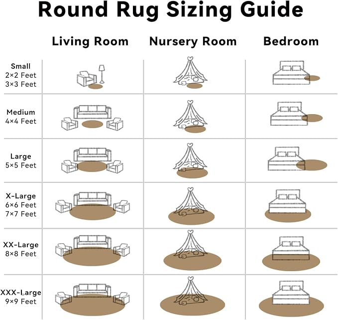 OLANLY Taupe Round Rugs for Bedroom - Machine Washable, 7 ft Circle Area Rugs for Living Room, Soft and Fluffy Shaggy Carpet for Teen Girl and Boys, Nursery Rooms, Dorms, Home Decor Aesthetic