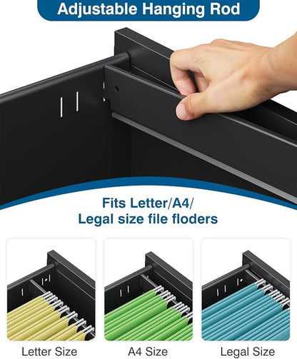 PEUKC 3 Drawer File Cabinet with Lock, Metal Under Desk Rolling Filing Cabinet fits Letter/Legal/A4 Size for Home Office, Mobile Filing Cupboard, Black