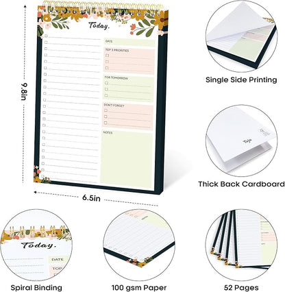 Taja To Do List Notepad - To Do List Notebook for Work with 52 Sheets, 9.8" x 6.5", Undated Daily Planner Perfect for Daily Tasks and Goal Setting, Notepad Suitable for Office, Home & School - Rustic Floral