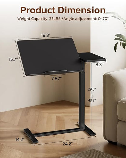 Simple Deluxe Standing Rolling Desk with Hidden Casters, Height Adjustable Pneumatic Mobile Laptop Desk, Tilting Bedside Table for Laptop, Overbed Bedside Table Hospital Home Use, Black