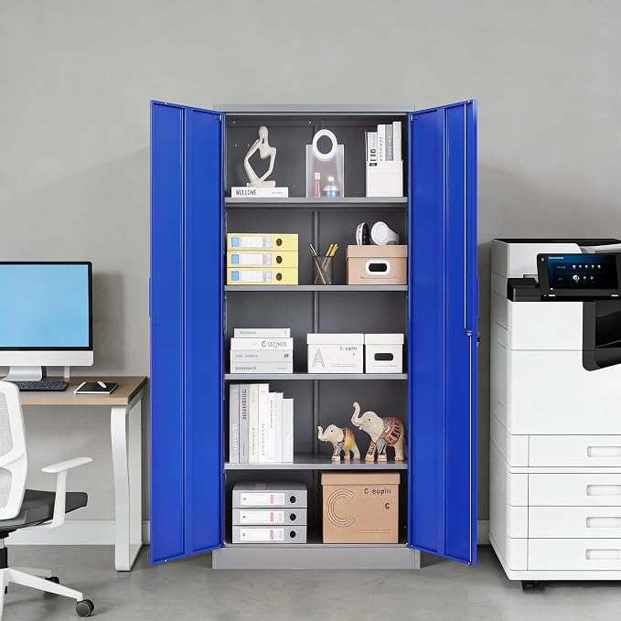 Metal Garage Storage Cabinet,Steel Storage Cabinet with Doors and Adjustbale Shelves,Lockable Tool Cabinet for Garage,Basement,Home Office,School