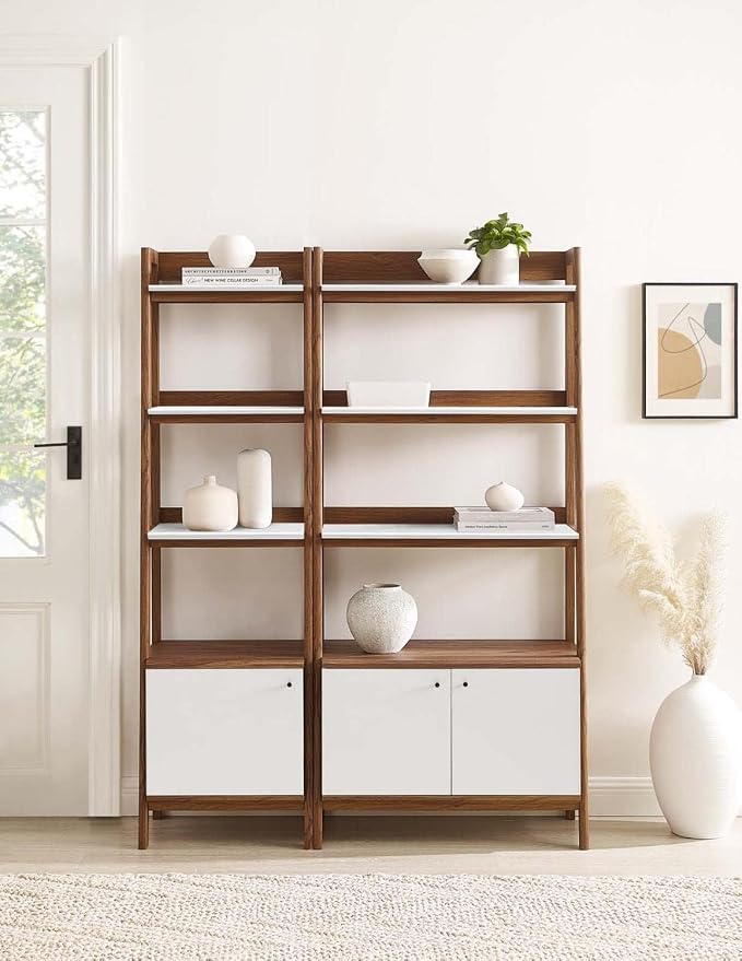 Modway Bookshelf Display Cases in Walnut White - Set of 2