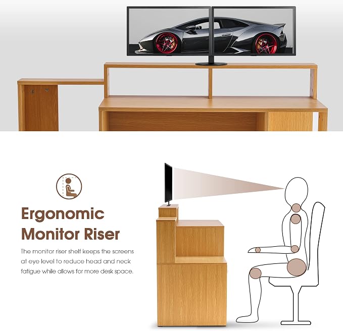 ivinta Computer Desk with Storage Shelves and Drawers, 52" Office Desk with Hutch and Storage Shelf, Modern Writing Desk Study Table for Small Spaces, Bedroom, Home Office 7116 (Oak White)
