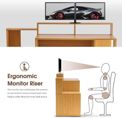 ivinta Computer Desk with Storage Shelves and Drawers, 52" Office Desk with Hutch and Storage Shelf, Modern Writing Desk Study Table for Small Spaces, Bedroom, Home Office 7116 (Oak White)