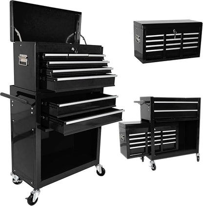 RYH 8 Drawers Rolling Tool Chest & Tool Box on Wheels | Heavy Duty Metal Cart with Ball Bearing Drawers | Fits US General Tool Box for Garage Storage (Black, 8 Drawers /43.1" H × 24.2" W)