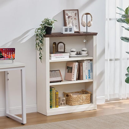RWYHG 43" White Tall Bookshelf Set of 2,3-Tier Thick Wooden Book Shelf with Adjustable Shelves,Free Standing Farmhouse Bookcase with Open Display Storage,Floor Vintage Bookshelves for Living Room