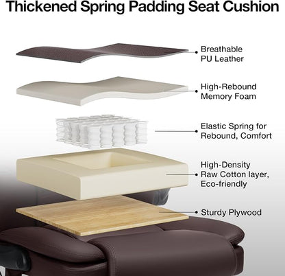 Big and Tall Office Chair 450lbs Heavy Duty Executive Desk Chair with Adjustable Lumbar Support High Back Ergonomic Home Computer Leather Chair with Padded Flip-up Arms for Heavy People,Brown