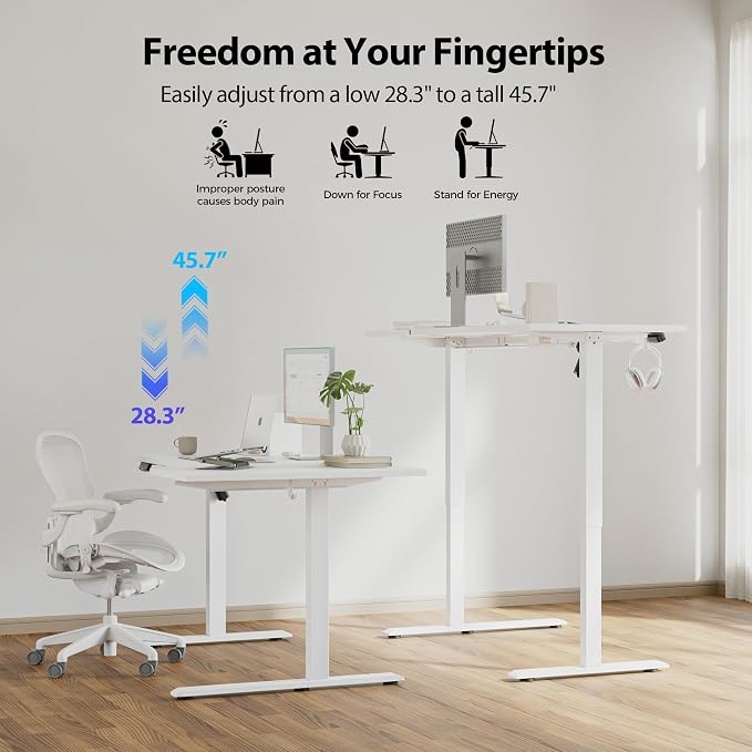 Agilestic Electric Standing Desk, Height Adjustable Desk, 63 x 35 Inch Sit Stand up for Work Office Home, L Shaped Ergonomic Rising Computer Table with Memory Preset, White