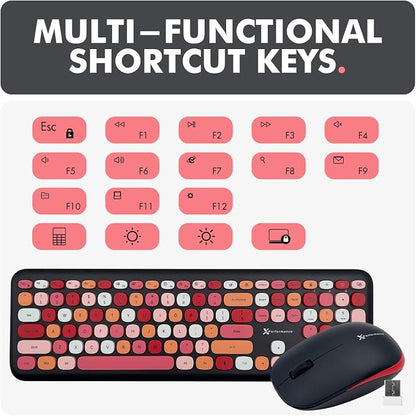 X9 Cute Wireless Keyboard and Mouse Combo - 2.4G Colorful Keyboard and Mouse Wireless with Retro Multi-Colored Typewriter, Keycaps for Windows Computer Keyboard, Laptop - Black