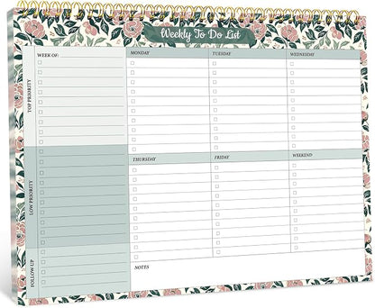 Taja Weekly To Do List Notepad with 52 Undated Sheets（8.5"×11"）- Weekly Desk Planner for Women & Man, Work and Home - 1 Pack Rose Meadow