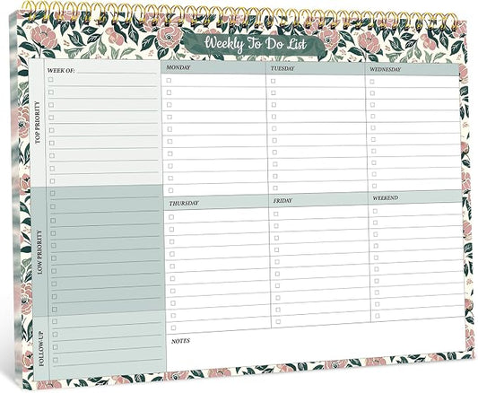 Taja Weekly To Do List Notepad with 52 Undated Sheets（8.5"×11"）- Weekly Desk Planner for Women & Man, Work and Home - 1 Pack Rose Meadow