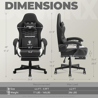 Dowinx Gaming Chair Fabric with Pocket Spring Cushion, Massage Game Chair Cloth with Headrest, Ergonomic Computer Chair with Footrest 290LBS, Black White