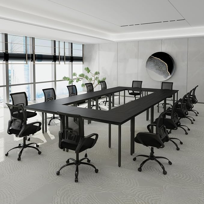 Bonzy Home Conference Tables 23ft Office Computer Desk for Meeting Room Study Writing Printer Podcast Table for 24 People Modern Black 10PCS 275.5"x47.2"x29.5"