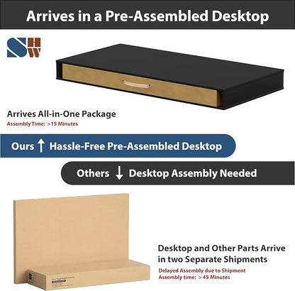 SHW 48-Inch Electric Height Adjustable Desk with Keyboard Tray and 2 Drawers, Black