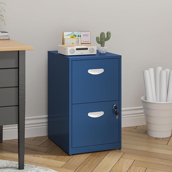UNICOLY 2 Drawer File Cabinet with Lock, Metal File Cabinet for Home Office, Under Desk Storage, Printer Stand, for Letters and File Boxes, Assembly Required, Blue