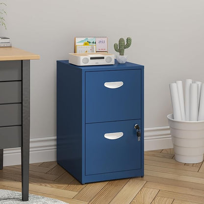 UNICOLY 2 Drawer File Cabinet with Lock, Metal File Cabinet for Home Office, Under Desk Storage, Printer Stand, for Letters and File Boxes, Assembly Required, Blue