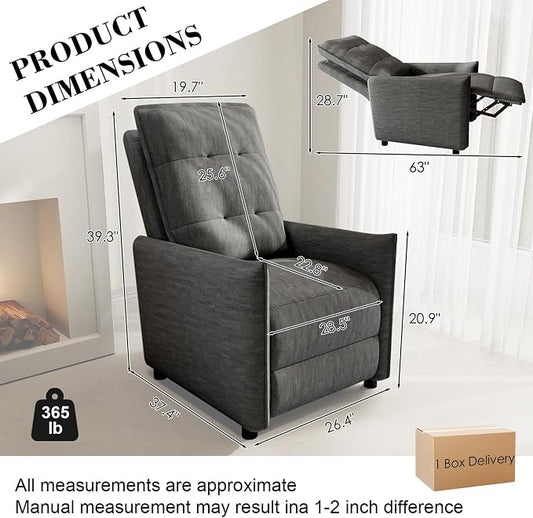Recliner Chair for Women, Small Recliners for Small Spaces with High Back, Manual Push Back Nursery Chair Overstuffed High-Density Foam for Nursing Bedroom Living Room (Grey)