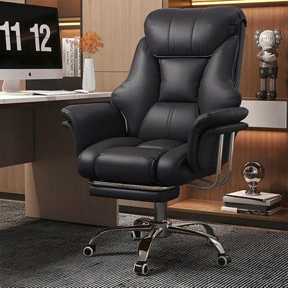 Big and Tall Office Chair 550 lbs Extra Wide Leather Executive Chair with Retractable Footrest, Heavy-Duty Ergonomic Chair, Adjustable Height Computer Gaming Chairs