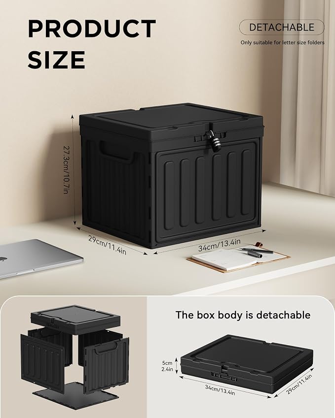 Small File Cabinet, Plastic File Box with Lid for Letter Size Hanging File Folders, Easy Carry Filling Box for Home, Office, School, Vertical File Cabinets, Stackable Storage Bins(Black, 1 Pack)