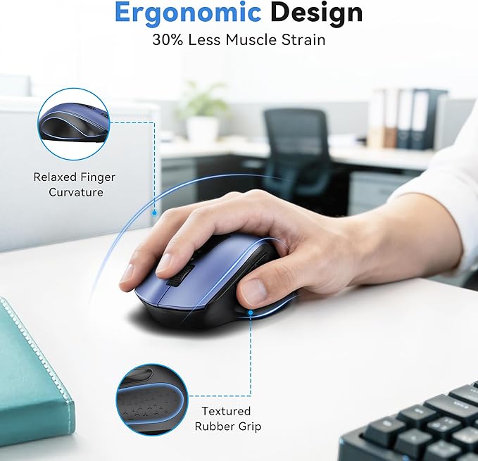 TECKNET Wireless Mouse for Laptop, (BT5.2/3.0 & 2.4G) Bluetooth Wireless Mouse, Silent Click, 5-Level Adjustable DPI, Ergonomic Portable Computer Mice for Laptop, PC, MacBook, Chromebook