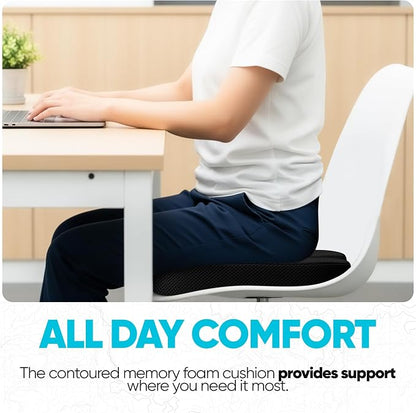 FORTEM Seat Cushion, Office Chair Cushion, Memory Foam Car Seat Cushions, Sciatica Coccyx Tailbone Pain Relief, Chair Cushions for Back Support, Sitting Pad for Gaming, Washable Cover, Non Slip