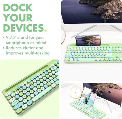 X9 Wired Keyboard and Mouse Combo - Retro Typewriter Keyboard with Round Keycaps, Soft White Backlight, Phone Dock, 109 Full-Size Keys, Cute Wired Green Keyboard and Mouse for Laptop, PC & Chromebook