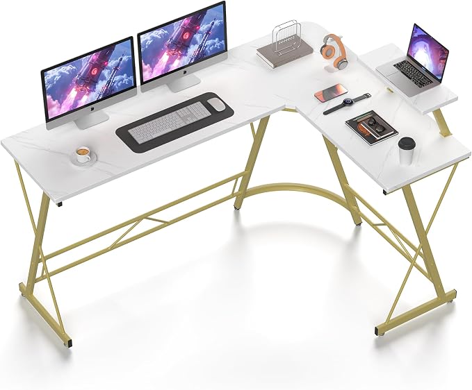Mr IRONSTONE 63" L Shaped Gaming Desk, Corner Computer Desk, Home Office Writing Desk with Sturdy Monitor Shelf, Spacious L Shaped Desk Workstation, Easy to Assemble, Laminate Marble