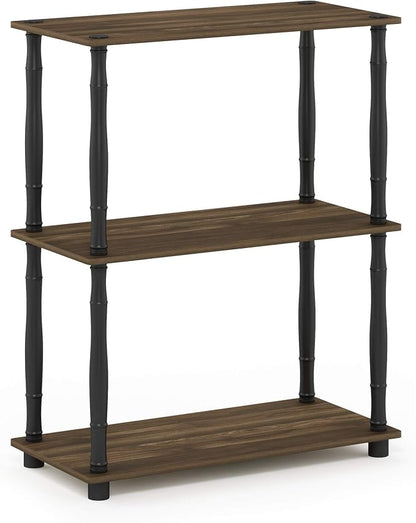 Furinno TURN-N-TUBE Storage Shelves, 3-Tier Book Shelf, Corner Shelf, Toolless Open Shelves, for Organization and Storage, Living Room, Garage, Home Office, Columbia Walnut