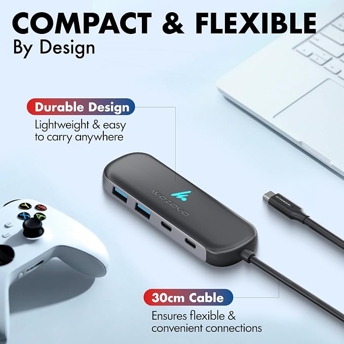 Type C To 2 Port Type C & 2 Port Wozoyo USB 3.2 Hub, Data Transfer Upto 5Gbps, Plug & Play, Multiport Type C Hub With 30cm Cable, Compatible With MacBook,Tablet, Smartphones And Type C Enabled Devices