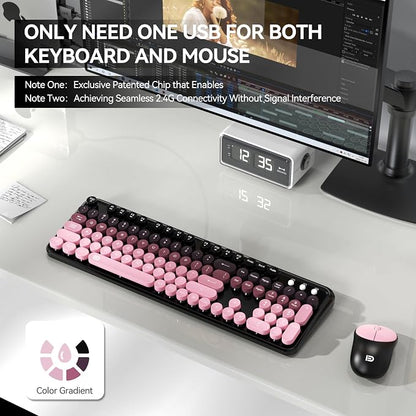 Wireless Keyboard and Mouse Combo, Cute Colorful Keyboard and Mouse, Full-Size Retro Typewriter Keyboard with 2.4GHz Plug & Play, for Windows 11/10/7, Laptop, PC -BlackBerry