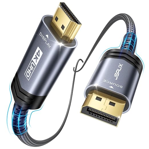 JSAUX 4K DisplayPort to HDMI Cable Adapter 2Pack 10FT, DP to HDMI Male UHD 4K@30Hz/2K@60/1080P@120 Nylon Braided Uni-Directional HDTV Cord for Dell, Monitor, Projector, Desktop, AMD, NVIDIA,Lenovo,HP