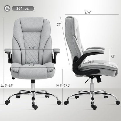 HOMCOM High Back Office Chair, Executive Desk Chair with Swivel Wheels, Flip-up Armrest, Adjustable Height, Modern Diamond Fabric Computer Chair for Home Office, Gray