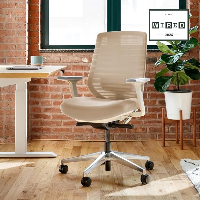 Branch Ergonomic Chair - A Versatile Desk Chair with Adjustable Lumbar Support, Breathable Mesh Backrest, and Smooth Wheels - Experience Optimal Comfort and Support - Sand - White