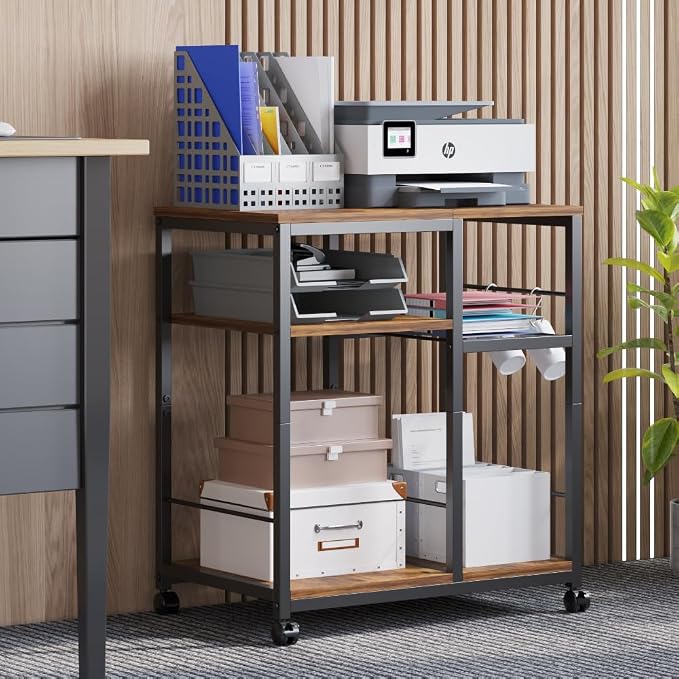 Furist Printer Stand with Storage, Mobile Printer Table for Home Office, Desktop Shredder Shelf with Wheels, Rolling Cart Computer Tower Stand