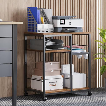 Furist Printer Stand with Storage, Mobile Printer Table for Home Office, Desktop Shredder Shelf with Wheels, Rolling Cart Computer Tower Stand