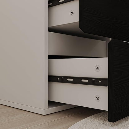 Bobve L Shaped Computer Desk, 47 Inch Home Office Desk with File Drawers & Storage Shelves, Small Corner Computer Desk for Small Space (White+Black)