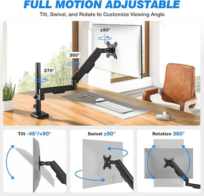 Single Monitor Arm Desk Mount, Adjustable Extra Long Monitor Stand for 17-34 Inch Screens, Hold up to 22 lbs, VESA 75/100mm Mount with Tilt, Swivel, Rotation