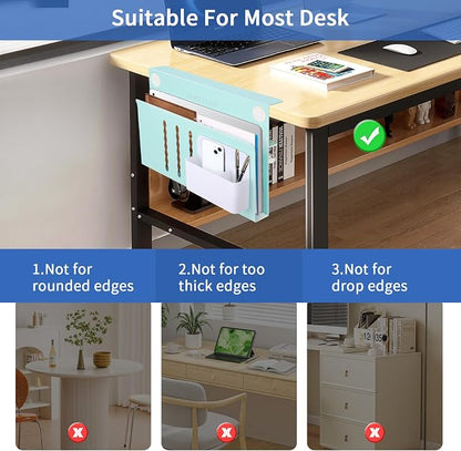 LUKETURE Desk Side Storage Laptop Holder No Drill Clamp On Organizer | Steel Side Desk Organizer, Clamp on Laptop Mount with Pen Holder, Hanging Storage for Home Office, Fits 0.3" to 2.8"