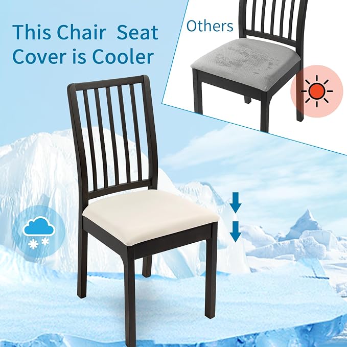 SearchI Cool Fabric Seat Covers for Dining Chairs, 4 Pack Water Repellent Dining Room Chair Seat Covers, Kitchen Chair Seat Covers Protectors(Beige)