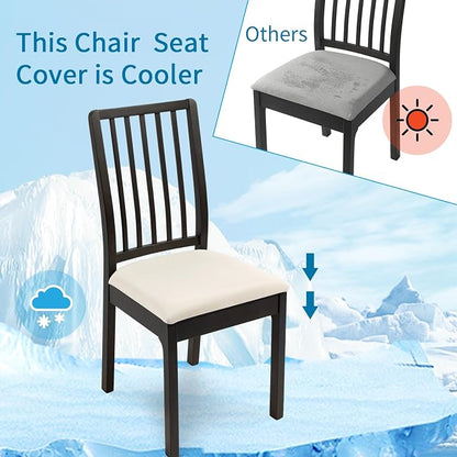 SearchI Cool Fabric Seat Covers for Dining Chairs, 6 Pack Water Repellent Dining Room Chair Seat Covers, Kitchen Chair Seat Covers Protectors(Beige)