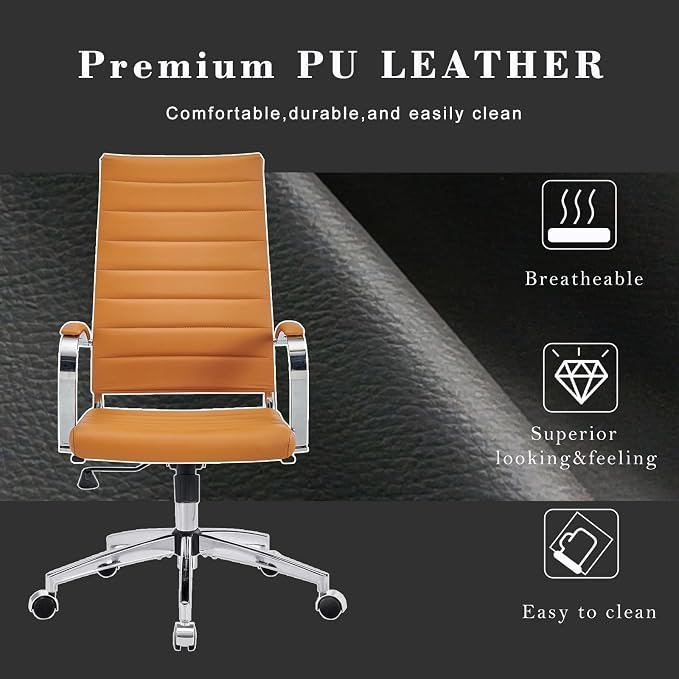 Ergonomics Office Chair Modern Office Chair with Armrests, Adjustable Swivel Desk Chair for Home Office, Leather Executive Office Chair（tan