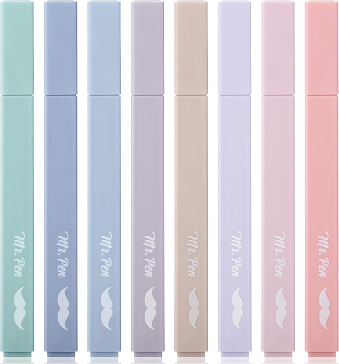 Mr. Pen- Aesthetic Highlighters No Bleed, 8 Pack, Morandi Colors | Chisel Tip, Cute Highlighters Assorted Colors for Journaling, Highlighting, Underlining, Fast Dry, Back to School Supplies