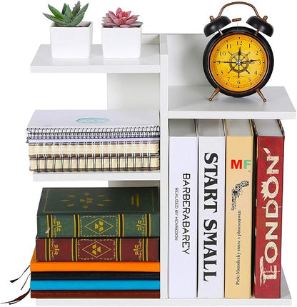 PAG Wood Desktop Shelf Small Bookshelf Desk Supplies Organizers and Accessories Storage Display Rack Office Decor for Women, White