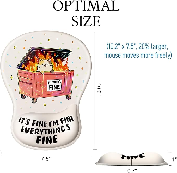 Cat Mouse Pad with Wrist Rest Funny Cute Ergonomic Mousepad Middle Concave | Dumpster on Fire Wrist Support, Office Desk Accessories, Gaming Work Home, Non-Slip Base, for Wireless Mouse Computer Laptop